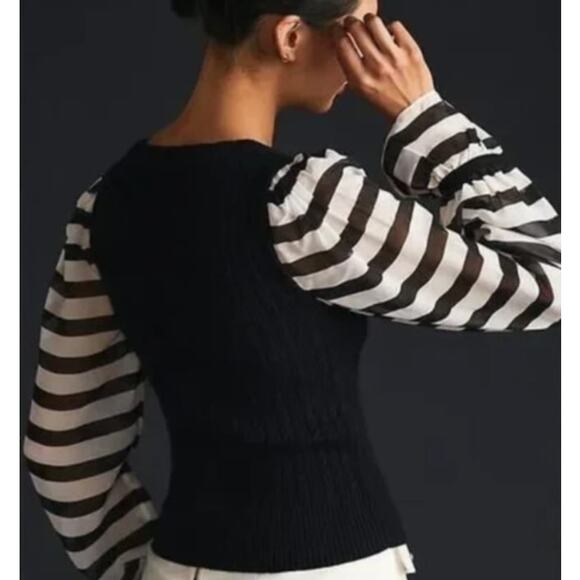 Maeve Anthropologie Contrast Sleeve Sweater Womens XS Sheer Sleeve 0840 - Picture 2 of 12